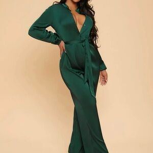 Elegant Satin Green Jumpsuit